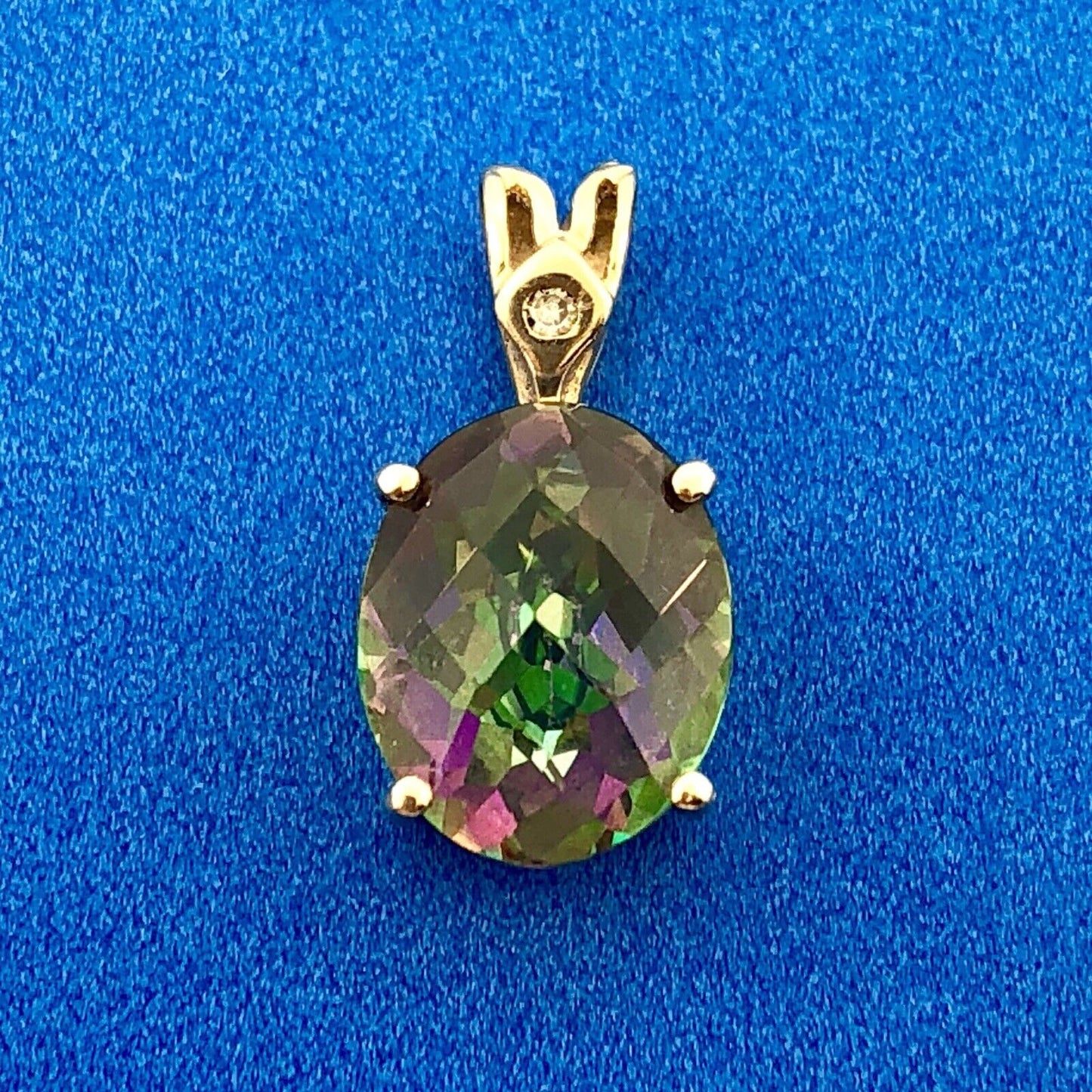 Designer 14k Yellow Gold Mystic Topaz Diamond Accent Pendant