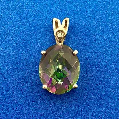 Designer 14k Yellow Gold Mystic Topaz Diamond Accent Pendant