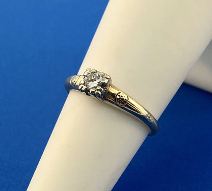 Vintage Fidelity 14K Yellow White Gold Solitaire Engagement Bridal Promise Ring