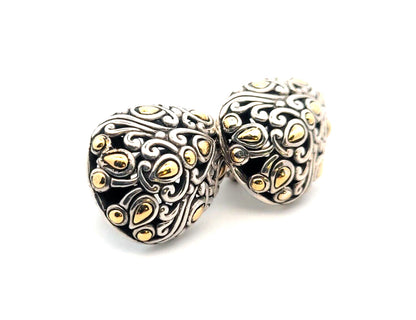 John Hardy Jaisalmer 18K Yellow Gold 925 Sterling Silver Omega Back Earrings
