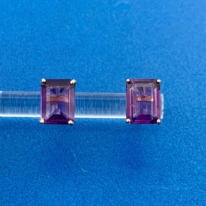 CID 14K Yellow Gold Amethyst Rectangle February Statement Stud Earrings