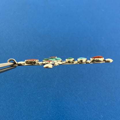 Native American Artisan Signed 925 Sterling Silver Turquoise Coral Cross Pendant