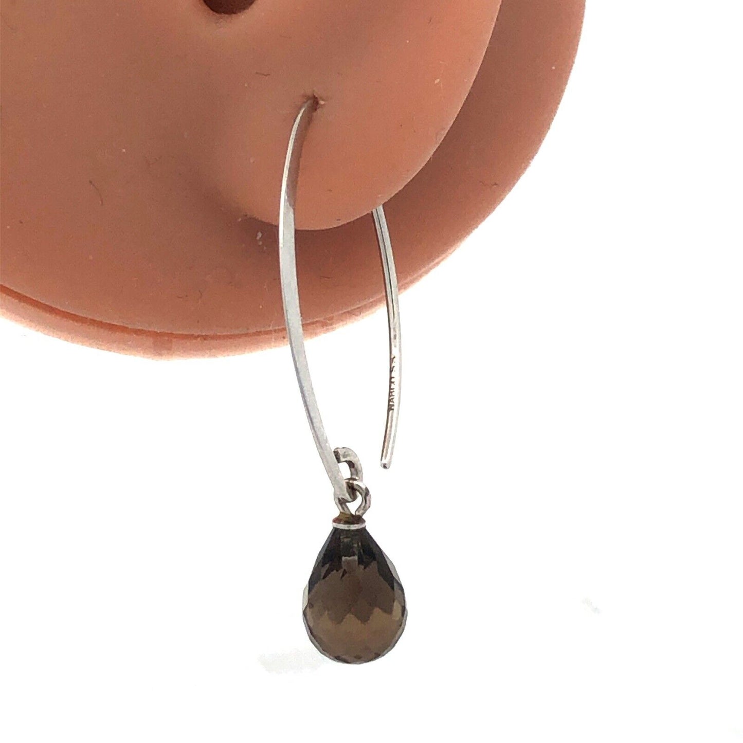 Nabco 925 Sterling Silver Teardrop Smoky Quartz Modernist Threader Earrings