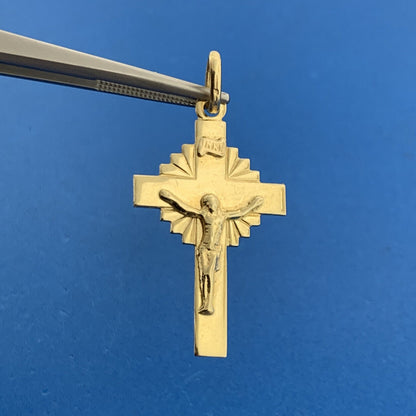 Vintage Italy 14K Yellow Gold Religious Communion Crucifix Easter Cross Pendant