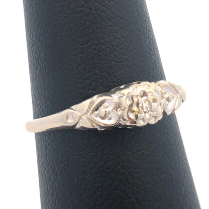 Art Deco 14K White Gold Diamond Solitaire Sweetheart Scroll Engagement Ring