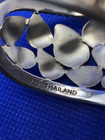 Michael Dawkins 925 Sterling Silver Petal & Beaded Detail Open Cuff Bracelet