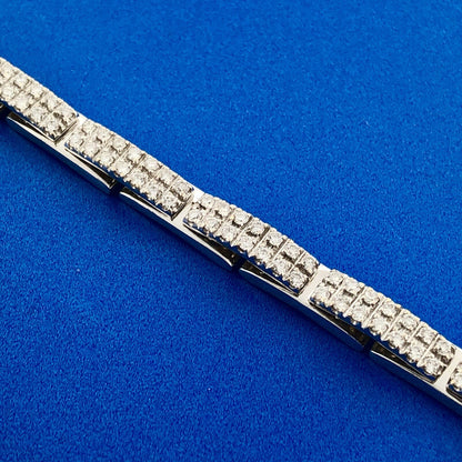 Designer Raima 14k White Gold Diamond Panel Link Box Clasp 7" Tennis Bracelet