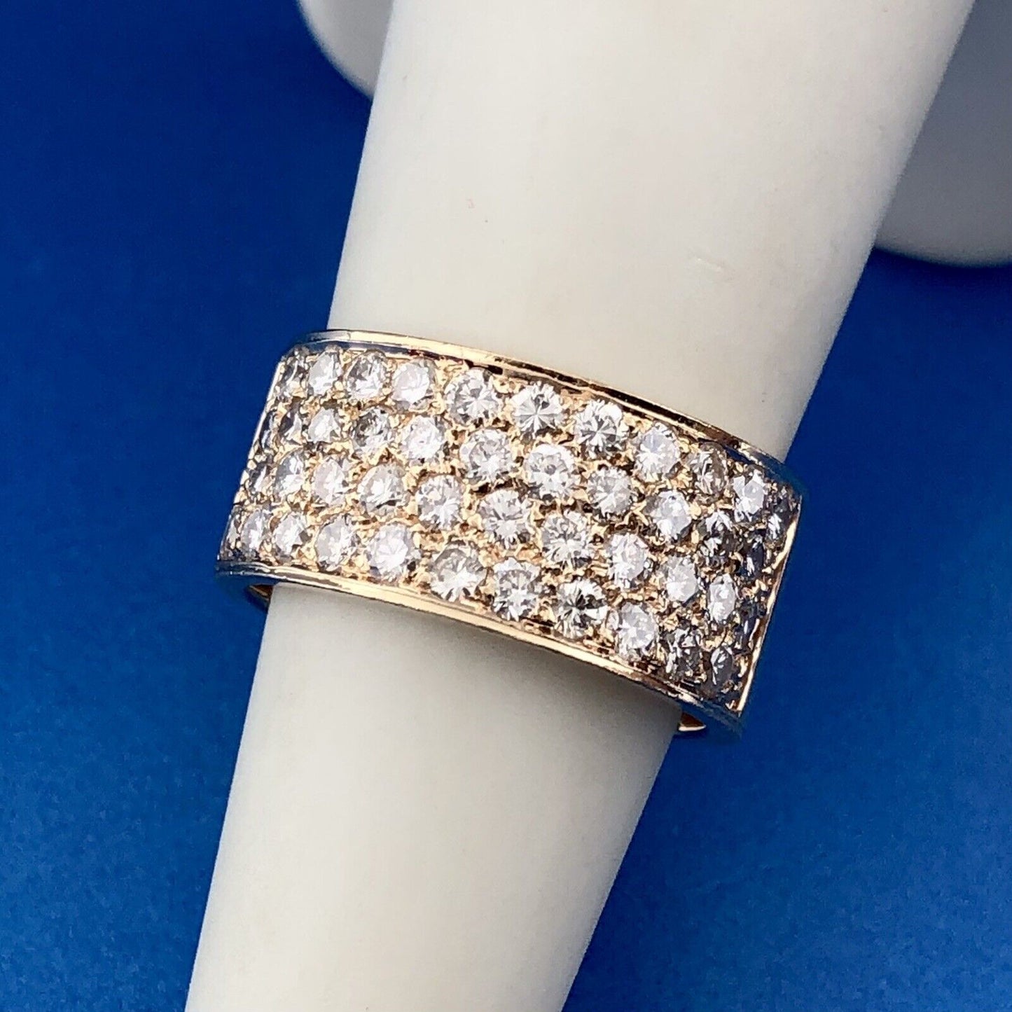 Stunning 14k Yellow Gold Round Cut Diamond Set Cigar Band Ring Size 5.5