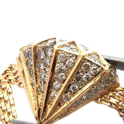 Estate 14K Yellow Gold Custom Round Diamond Statement Mesh Link Bracelet