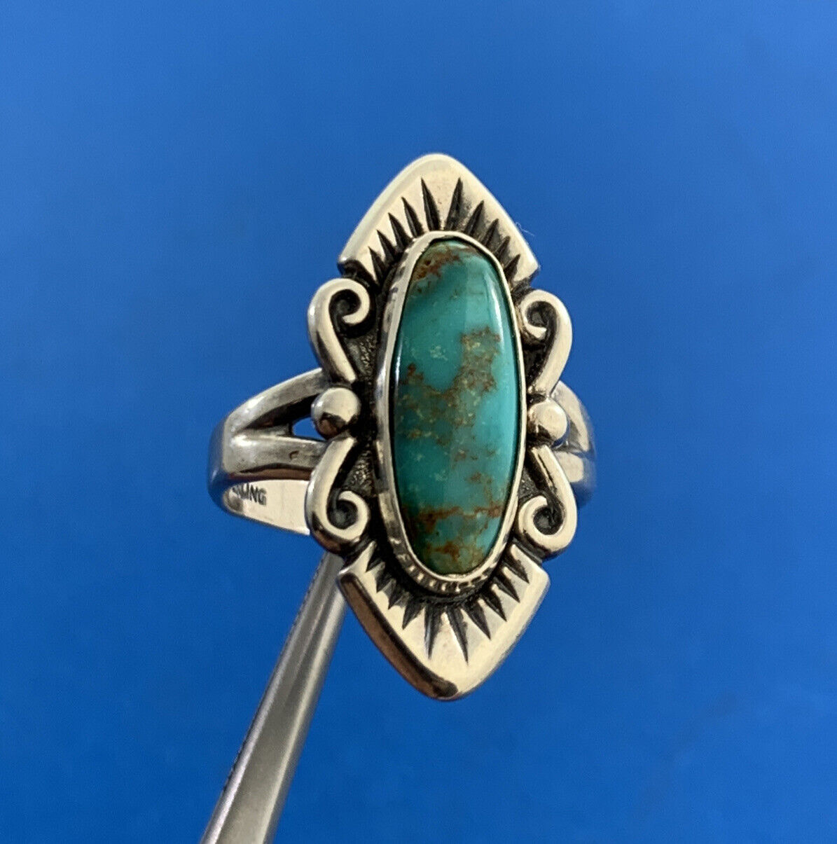Estate Bell Trading Post 925 Sterling Silver Turquoise Native American Ring
