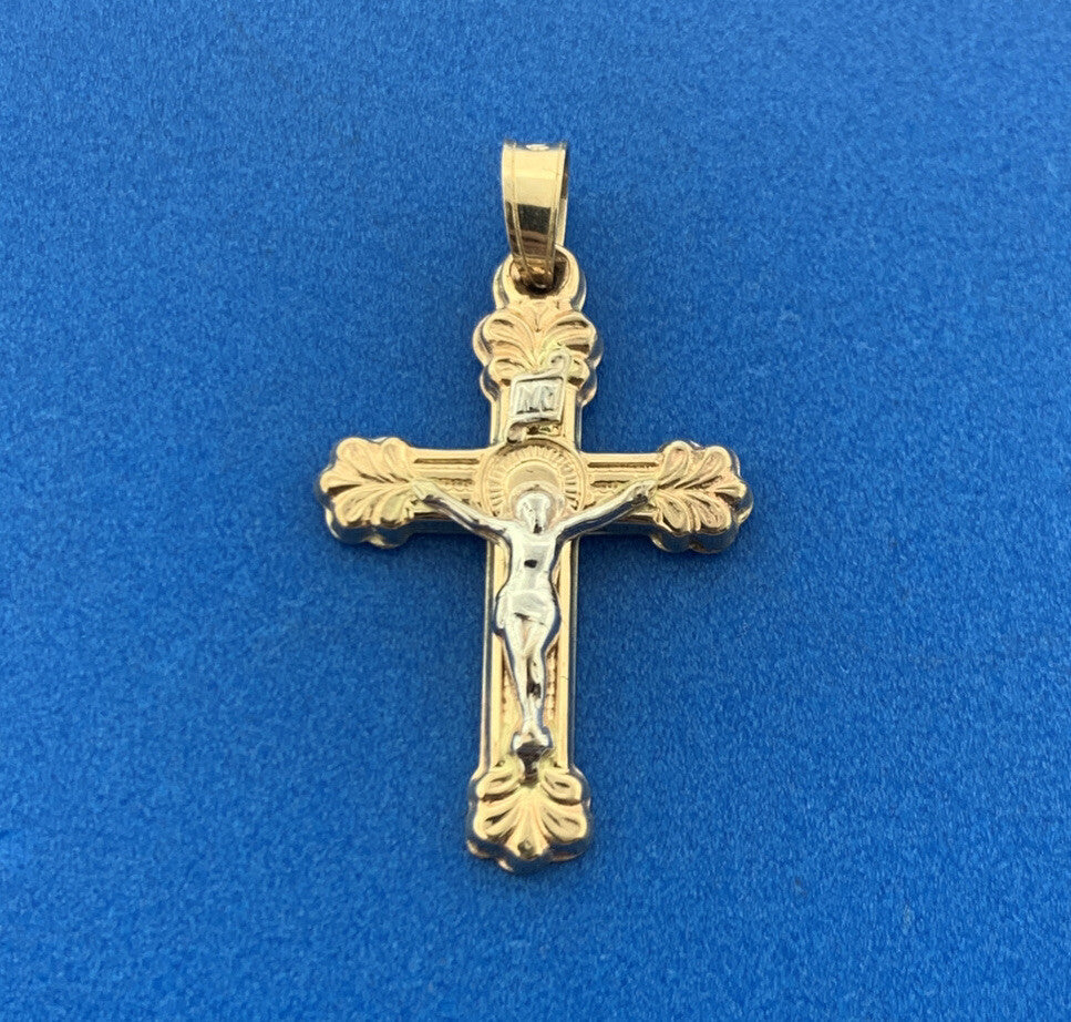 Gorgeous 14k Yellow & White Gold Religious Jesus Faith Cross Dangle Pendant