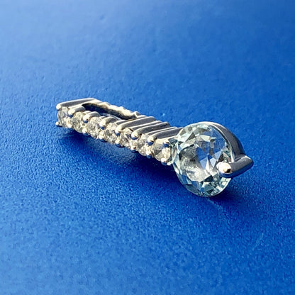 Designer Esx 10k White Gold Blue Topaz & Diamond Womens Bar Charm Pendant