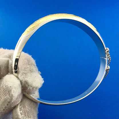 Designer CI Sterling Silver 925 Gold Two Tone Floral Scroll Hinged Cuff Bracelet