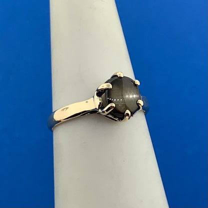 14K Yellow Gold Black Star Sapphire Solitaire Cocktail Ring