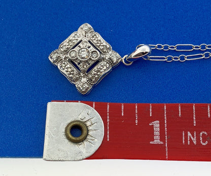 Designer 14K White Gold Diamond Filigree Eternity Wedding Anniversary Necklace