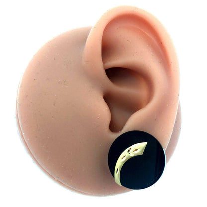 Retro 10K Yellow Gold Leaf Etched Black Resin Modernist Statement Stud Earrings