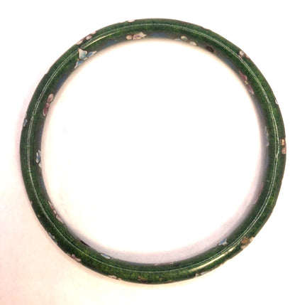 Vintage Cloisonne Green Enamel Floral Bangle Stackable Bracelet Set
