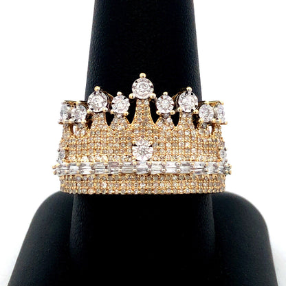 Designer Dadwani 10K Yellow Gold Diamond Pave Crown Statement Ring