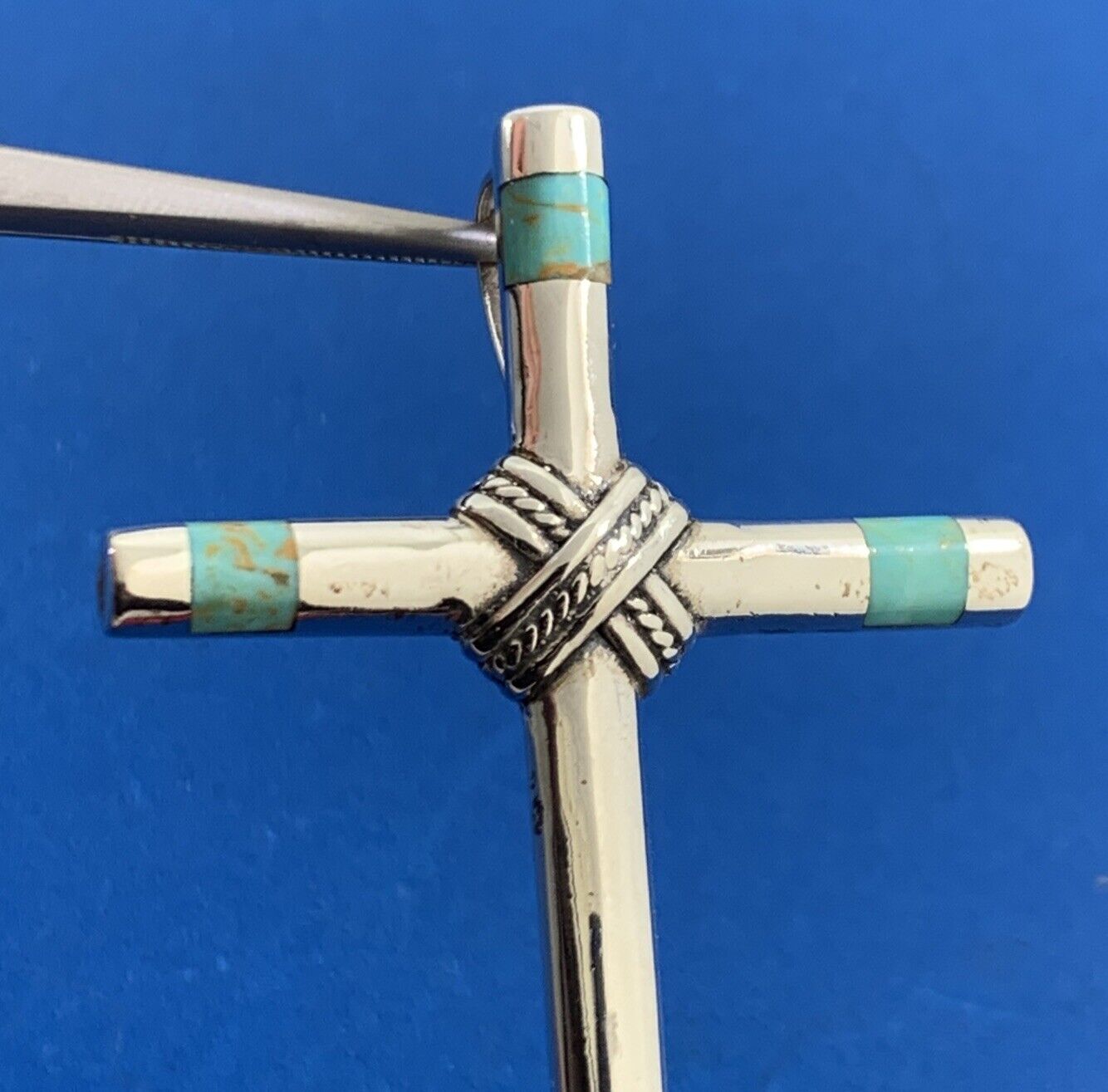 Silver Cloud Co 925 Sterling Silver Turquoise Inlay Statement Cross Pendant