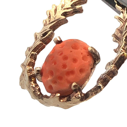 Designer WELLS 925 Sterling Silver Gold Vermeil Oval Coral Vine Leaf Pendant