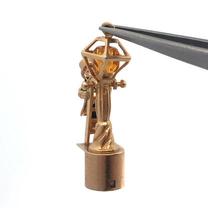 Vintage 14K Yellow Gold Enamel Lamp Lighter Lantern Lighter Charm Pendant