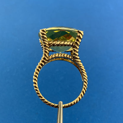 Designer Sterling Silver Vermeil Square Cushion Peridot Statement August Ring