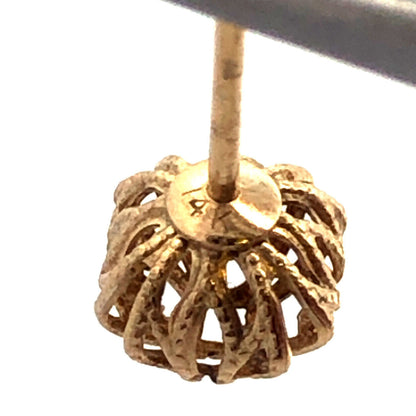 Estate 14K Yellow Gold Textured Open Work Dome Ball Stud Earrings