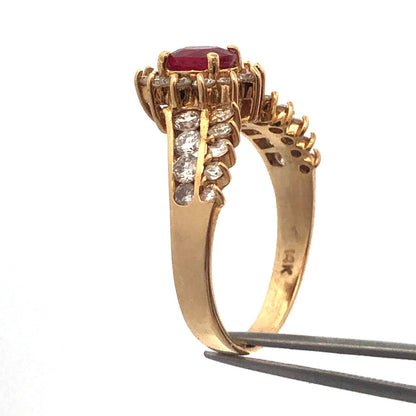 14K Yellow Gold Oval Ruby Diamond Engagement July Bday Cocktail Statement Ring