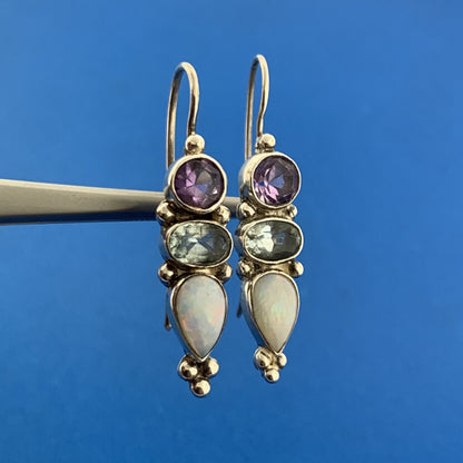 Designer 925 Sterling Silver Aquamarine Amethyst Opal Drop Dangle Slide Earrings