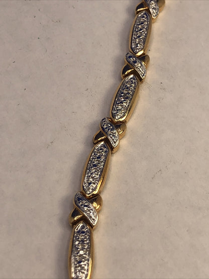 Designer 925 Sterling Silver Vermeil Two Tone Diamond Tennis Bracelet