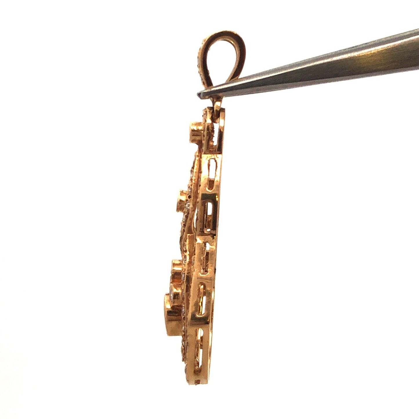 Designer 14K Yellow Gold Diamond Cluster Infinity Statement Anniversary Pendant