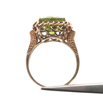 14K Yellow Gold Square Cushion Sparkling Chartreuse Green Cz Statement Dome Ring