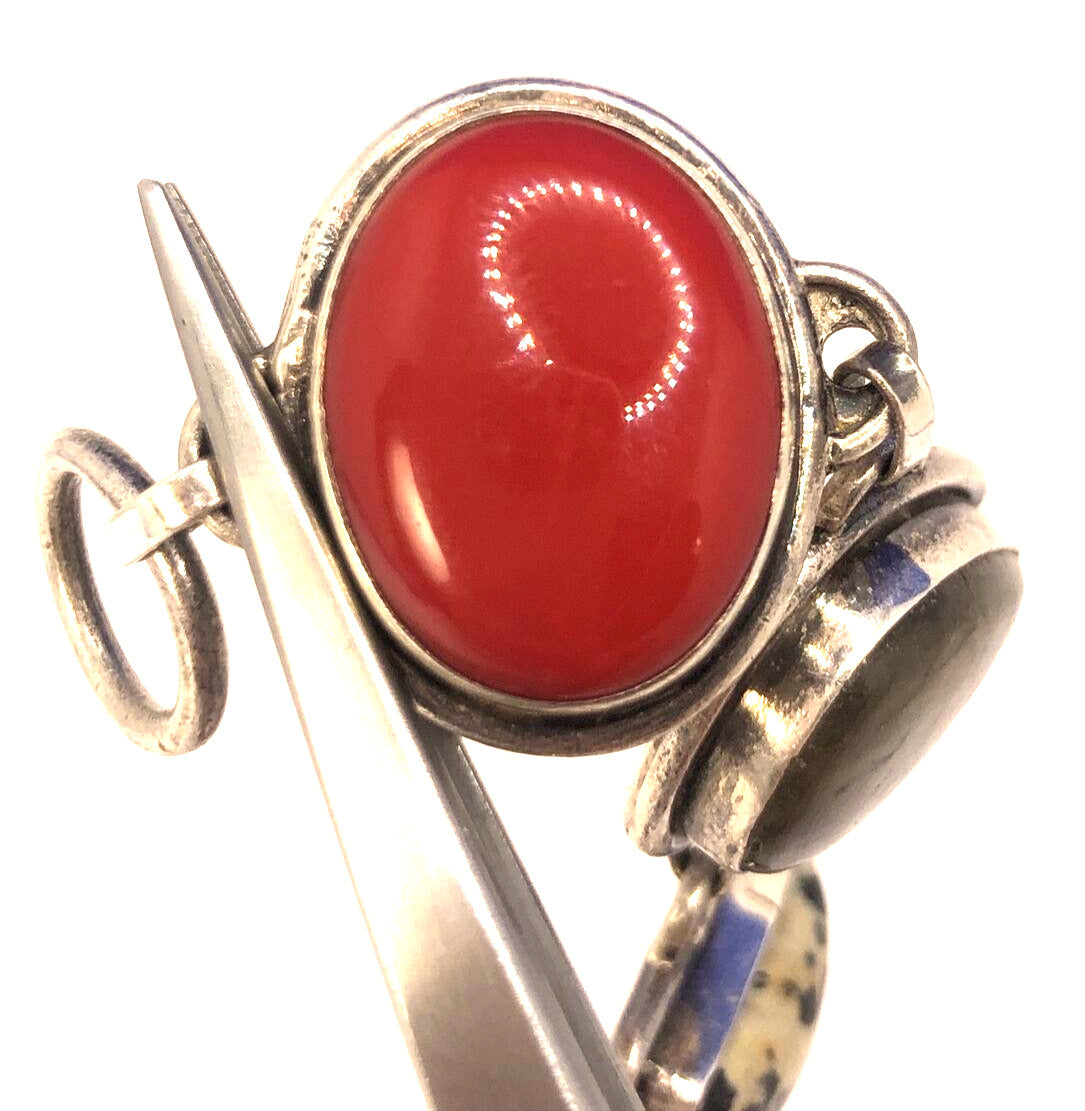 Multi Stone 925 Sterling Silver Chunky Statement Toggle Bracelet