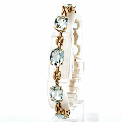 Gorgeous 18k Yellow Gold Oval Aquamarine March Anniversary Tennis 7” Bracelet