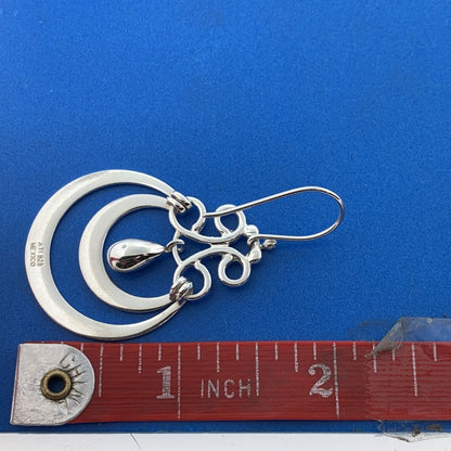 Designer ATI Mexico Sterling Silver Double Hoop Dangle Drop Statement Earrings