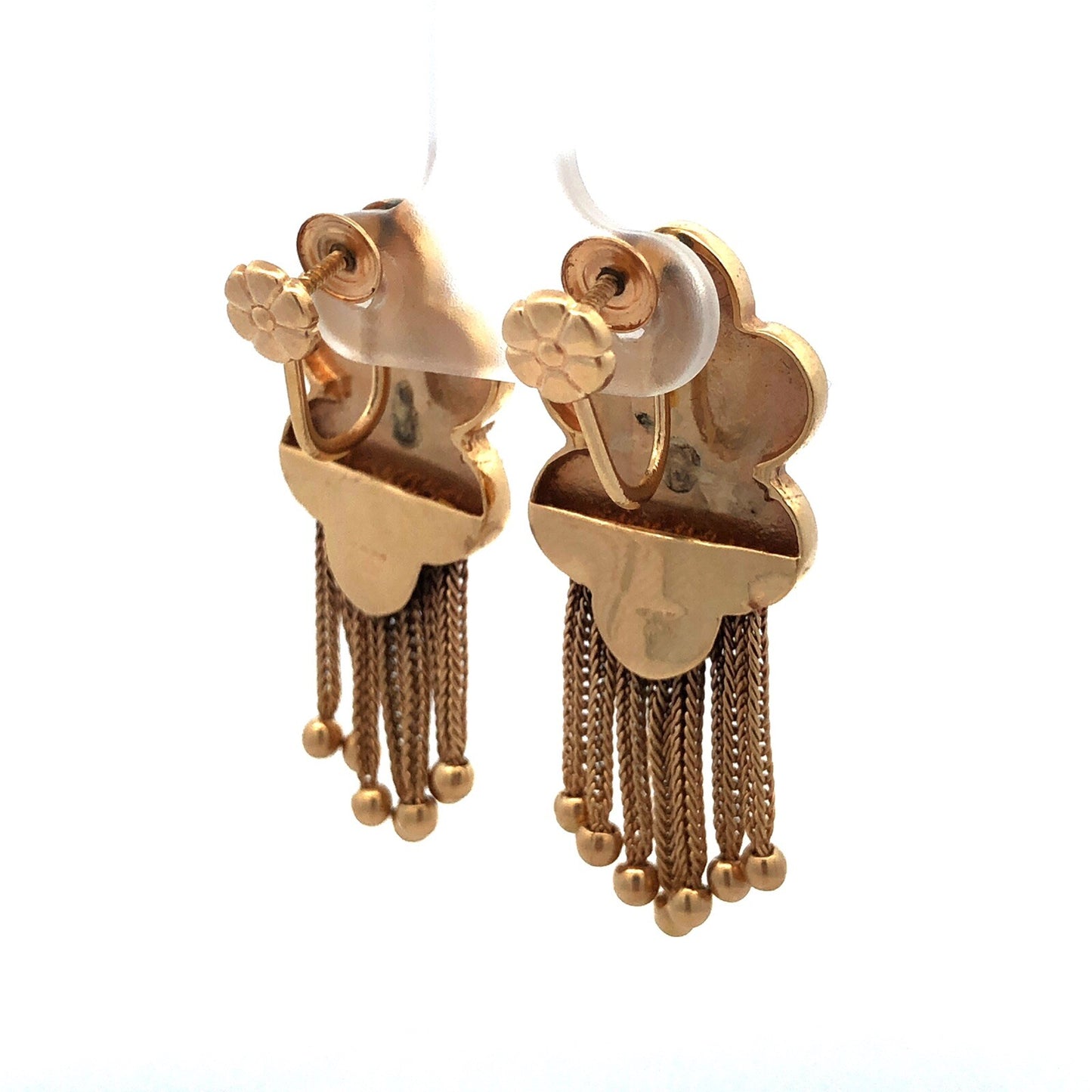 Vintage 14k Yellow Gold Edwardian Dangle Tassel Earrings with Turquoise