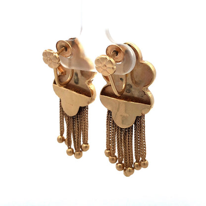 Vintage 14k Yellow Gold Edwardian Dangle Tassel Earrings with Turquoise