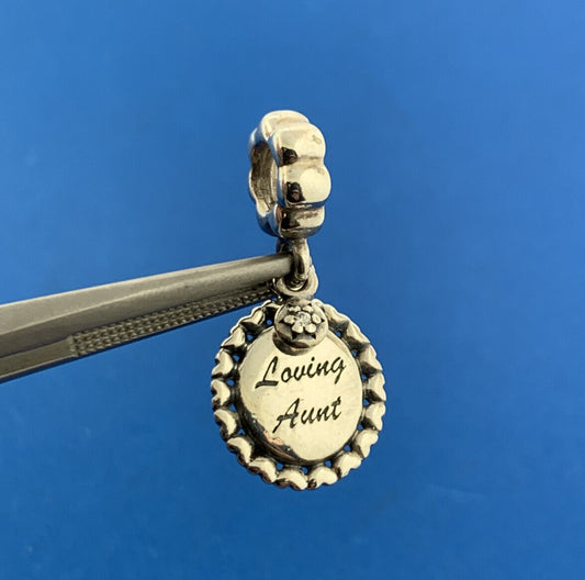 Authentic PANDORA 925 Sterling Silver CZ 791277CZ Loving Aunt Dangle Drop Charm