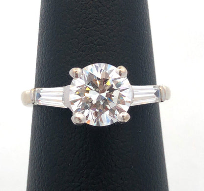 Stunning 14K White Gold Cubic Zirconia CZ Solitaire W/Accents  Engagement Ring
