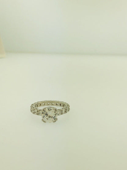 Sterling Silver 925 Cubic Zirconia Solitaire w/Accents Engagement Ring