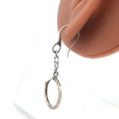 925 Sterling Silver Round Textured Hammered Dangle Hoop Earrings