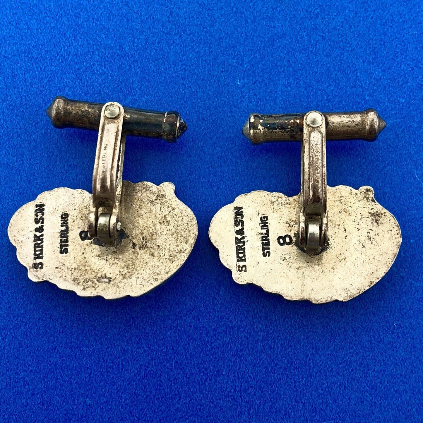 Art Deco S Kirk & Son 925 Sterling Silver Reposse Floral Patina Cuff Links