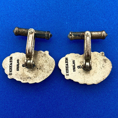 Art Deco S Kirk & Son 925 Sterling Silver Reposse Floral Patina Cuff Links
