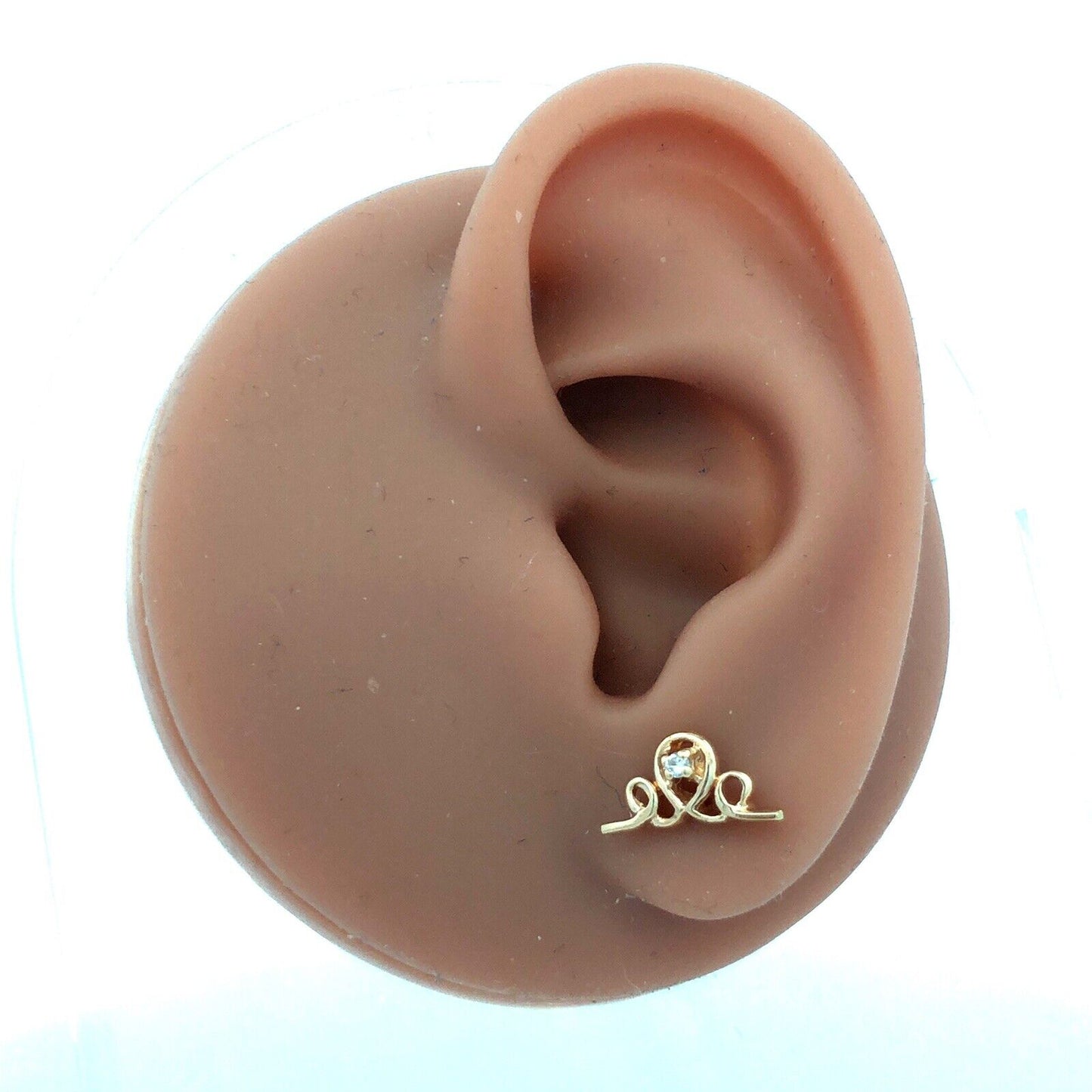 Designer 14K Yellow Gold Round Diamond Swirl Loop Stud Earrings