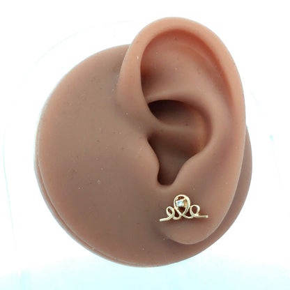 Designer 14K Yellow Gold Round Diamond Swirl Loop Stud Earrings