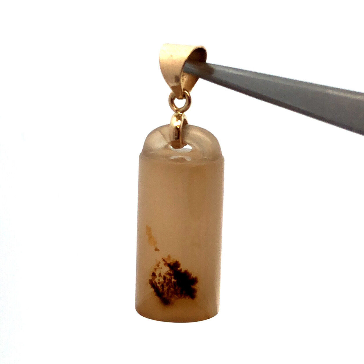 Vintage 14K Yellow Gold Reticulated Quartz Carved Chinese Chop Stamp Pendant