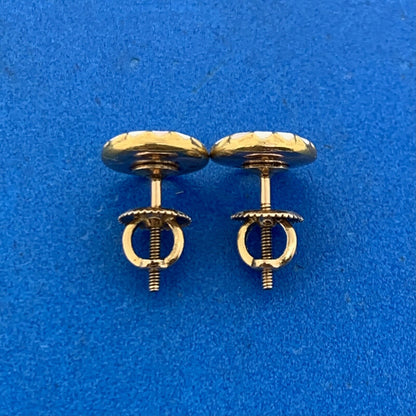 Vintage 10K Yellow Gold White Enamel Petite Flower Screw Back Stud Earrings