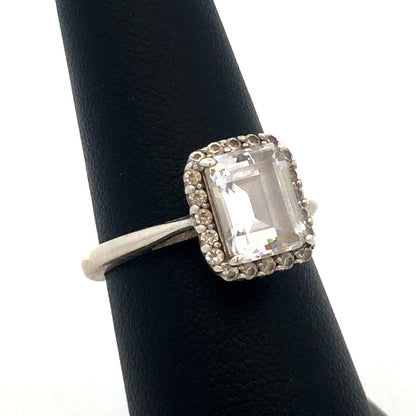 Sterling Silver Emerald Cubic Zirconia Halo Solitaire Engagement Ring