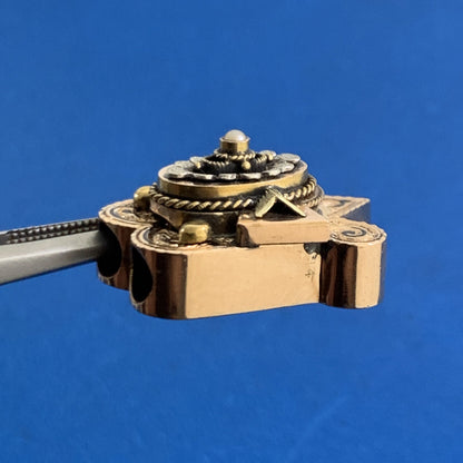 Vintage 14K Yellow Gold Seed Pearl Black Enamel Statement Slide Bracelet Charm