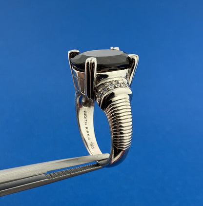 Judith Ripka 925 Sterling Silver Oval Smoky Quartz Cubic Zirconia Accented Ring